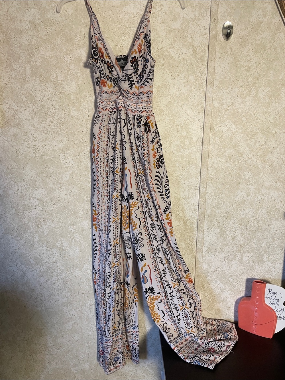 Angie Multicolor Floral Surplice Wide leg Bohemian Jumpsuit M